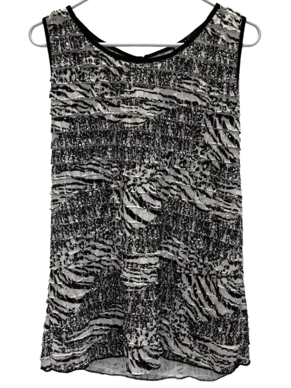 Carole Little Womens XL Sleeveless Blouse Animal Print Mirrored Circles Ruffles